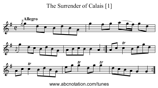 Surrender of Calais [1], The - staff notation