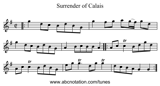 Surrender of Calais - staff notation