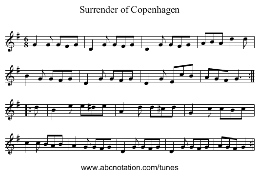 Surrender of Copenhagen - staff notation
