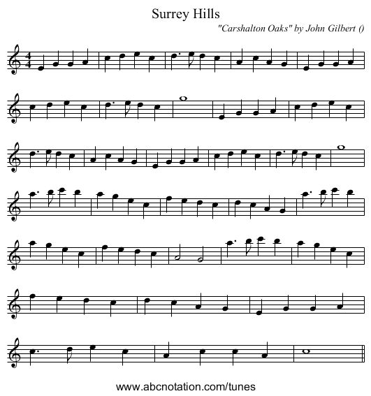 Surrey Hills - staff notation