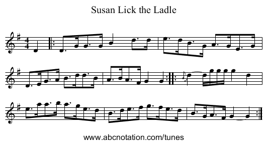 Susan Lick the Ladle - staff notation