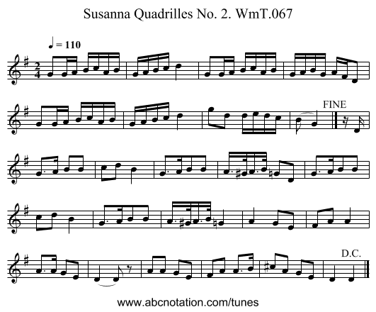 Susanna Quadrilles No. 2. WmT.067 - staff notation