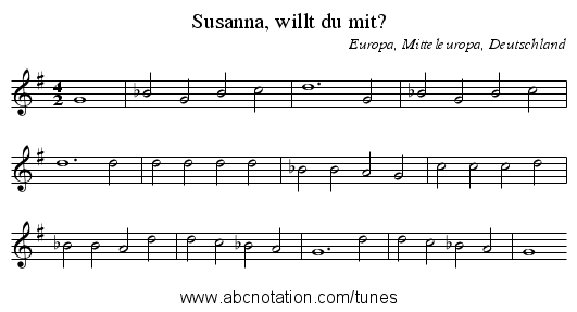 Susanna, willt du mit? - staff notation