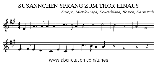 SUSANNCHEN SPRANG ZUM THOR HINAUS - staff notation
