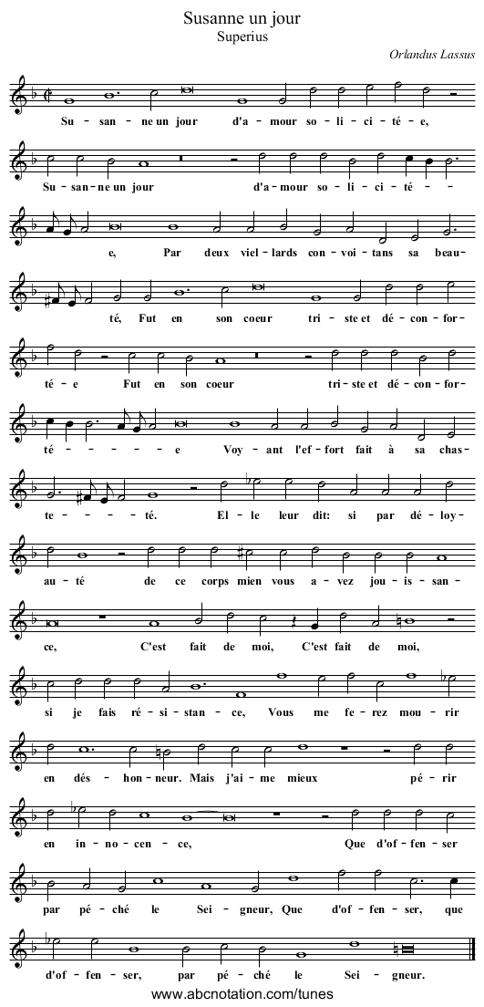 Susanne un jour - staff notation