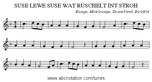 SUSE LEWE SUSE WAT RUSCHELT INT STROH - staff notation