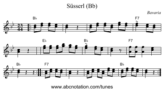 S&uuml;sserl (Bb) - staff notation