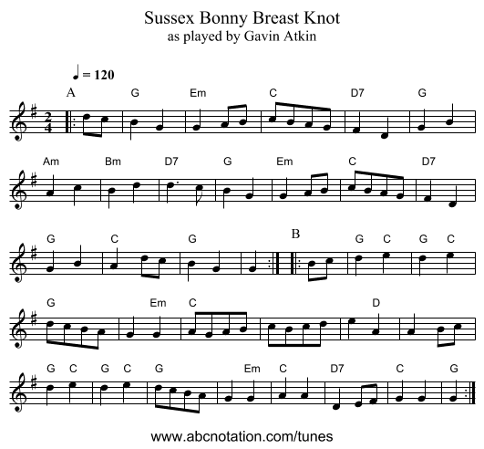 Sussex Bonny Breast Knot - staff notation