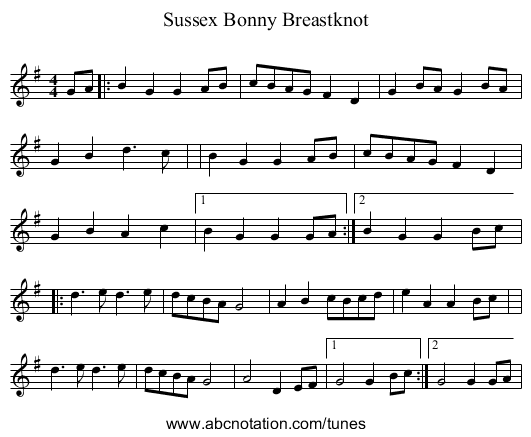 Sussex Bonny Breastknot - staff notation