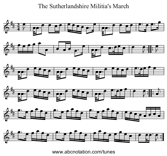 Sutherlandshire Militia's March, The - staff notation
