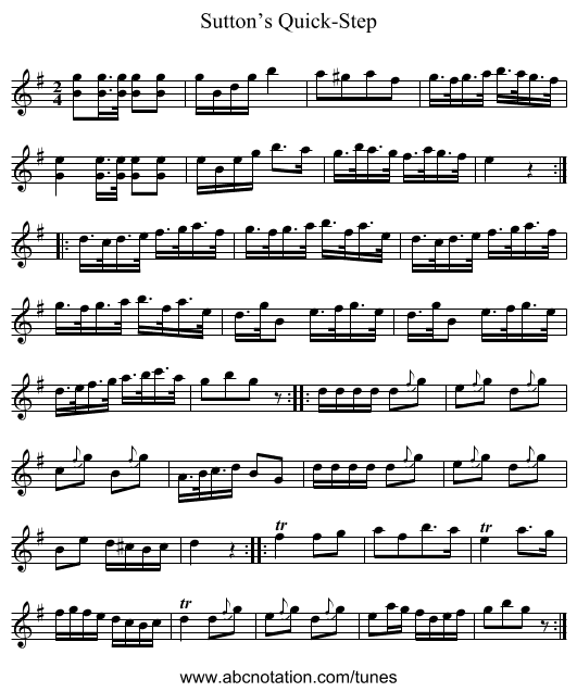 Sutton’s Quick-Step - staff notation
