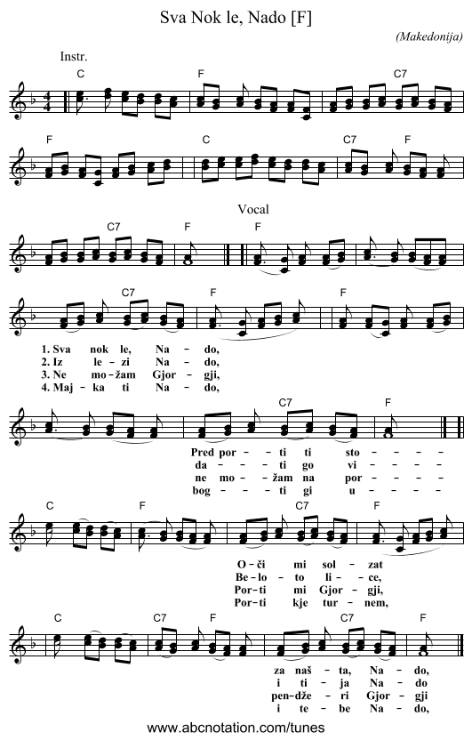 Sva Nok le, Nado [F] - staff notation