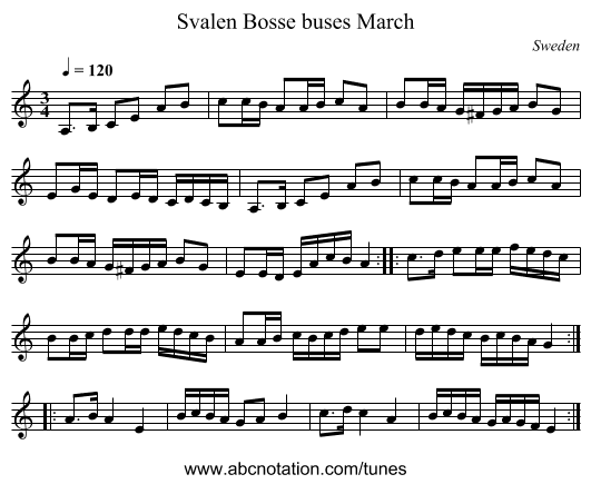 Svalen Bosse buses March - staff notation