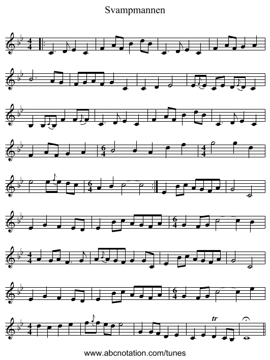 Svampmannen - staff notation