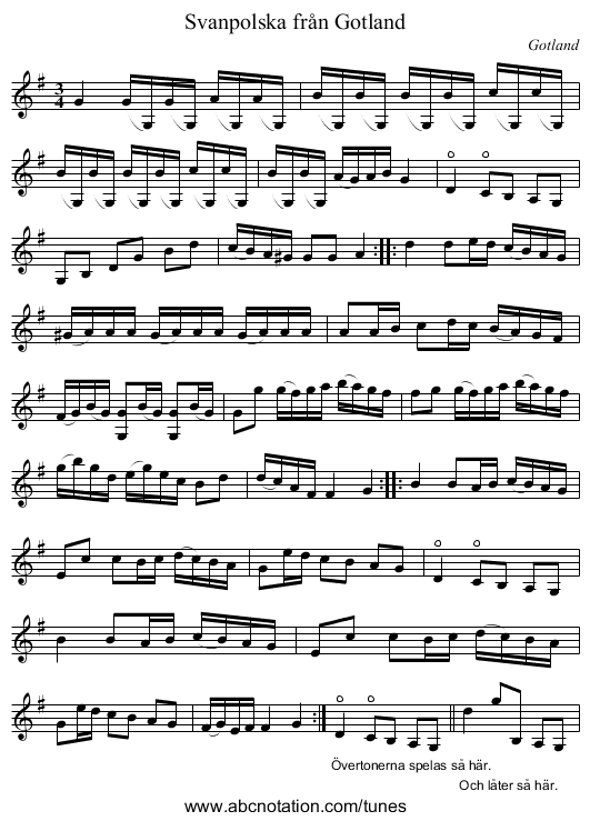 Svanpolska från Gotland - staff notation