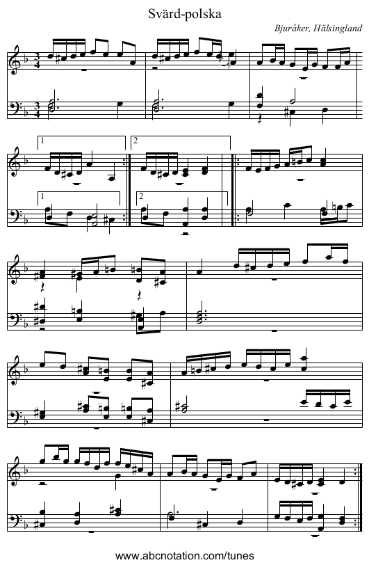 Svärd-polska - staff notation