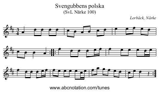 Svengubbens polska - staff notation