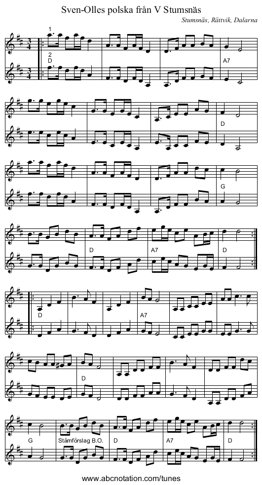 Sven-Olles polska från V Stumsnäs - staff notation