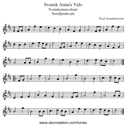 Svensk Anna's Vals - staff notation
