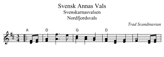 Svensk Annas Vals - staff notation