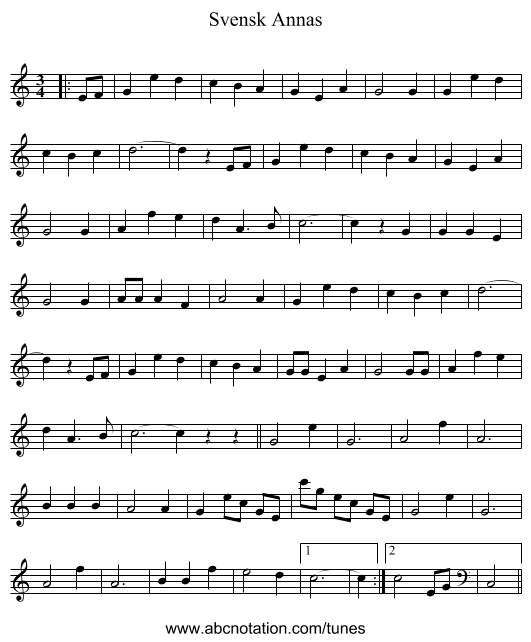Svensk Annas - staff notation