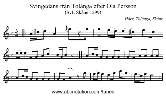 Svingedans från Tolånga efter Ola Persson - staff notation