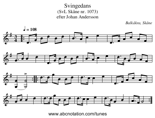 Svingedans - staff notation