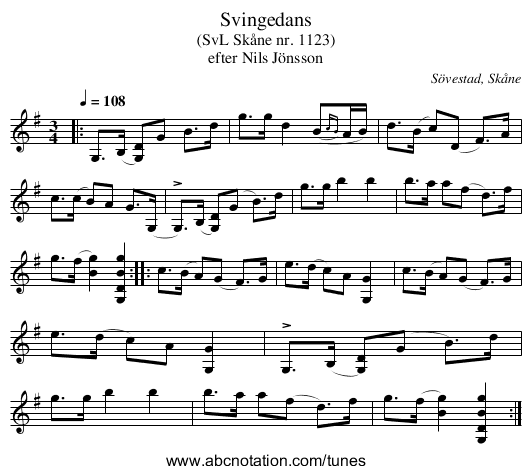 Svingedans - staff notation