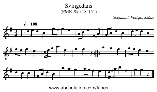 Svingedans - staff notation