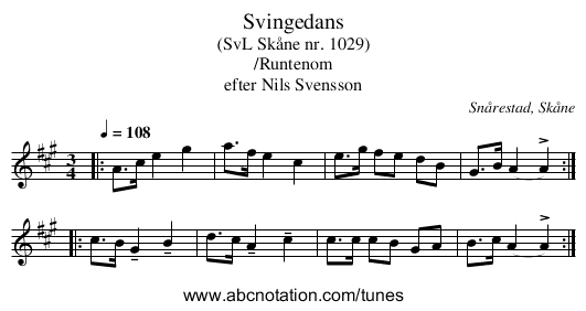 Svingedans - staff notation