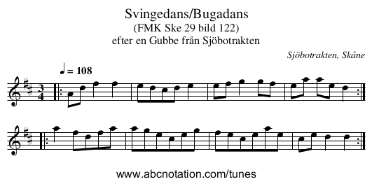 Svingedans/Bugadans - staff notation