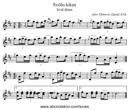 Svôle-leken - staff notation
