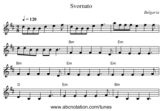 Svornato - staff notation