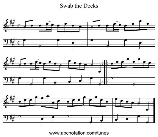 Swab the Decks - staff notation