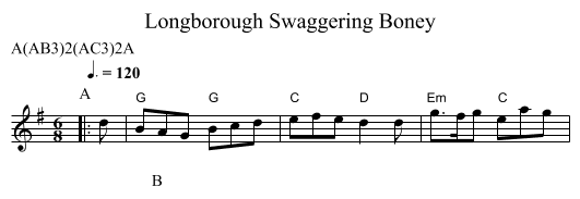 Swaggering Boney, Longborough - staff notation