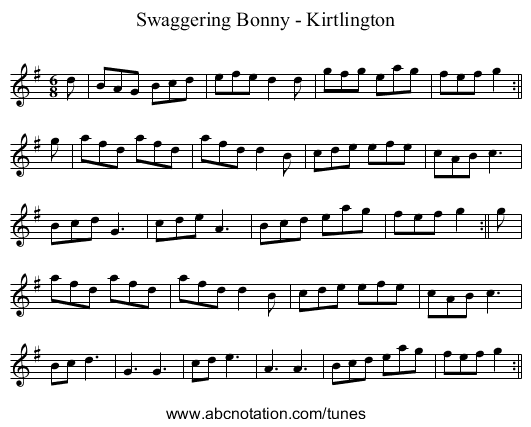 Swaggering Bonny - Kirtlington - staff notation