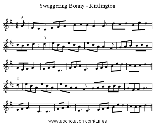 Swaggering Bonny - Kirtlington - staff notation