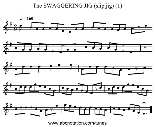 SWAGGERING JIG (slip jig) (1), The - staff notation