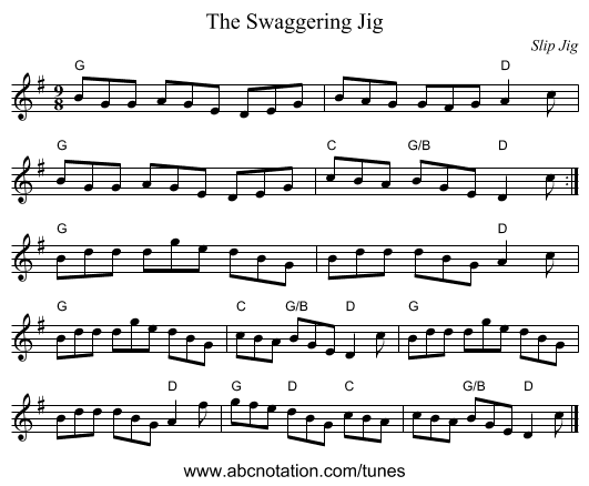 Swaggering Jig, The - staff notation