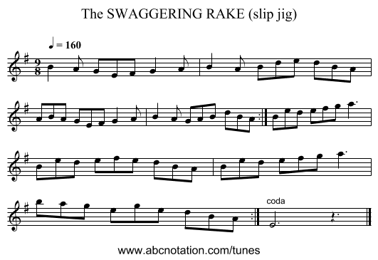 SWAGGERING RAKE (slip jig), The - staff notation