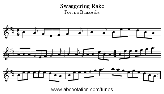 Swaggering Rake - staff notation
