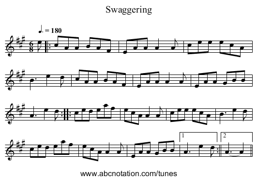 Swaggering - staff notation