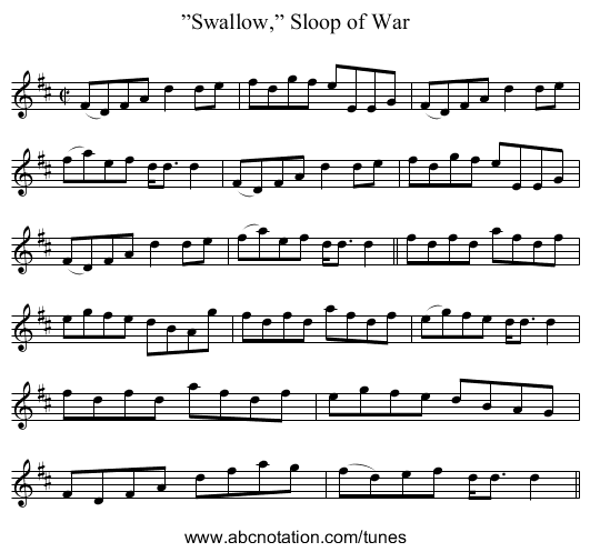”Swallow,” Sloop of War - staff notation