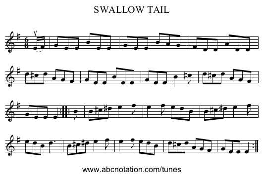 SWALLOW TAIL - staff notation