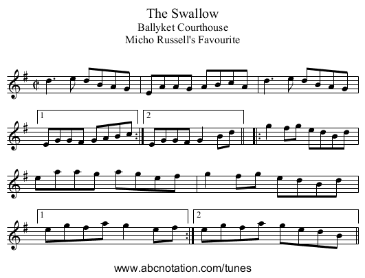 Swallow, The - staff notation