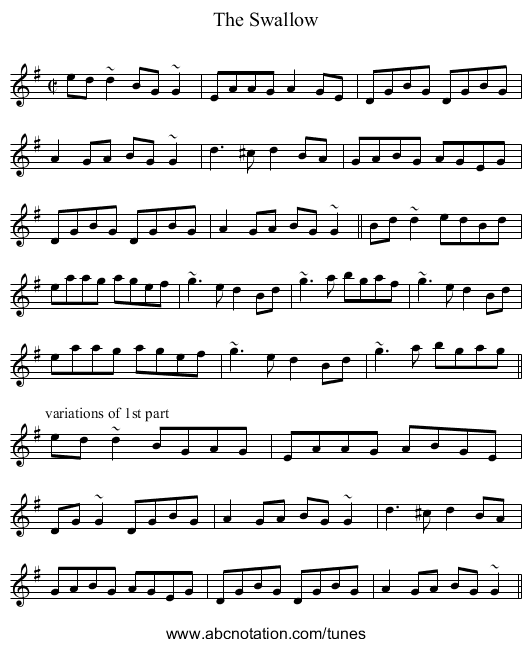 Swallow, The - staff notation