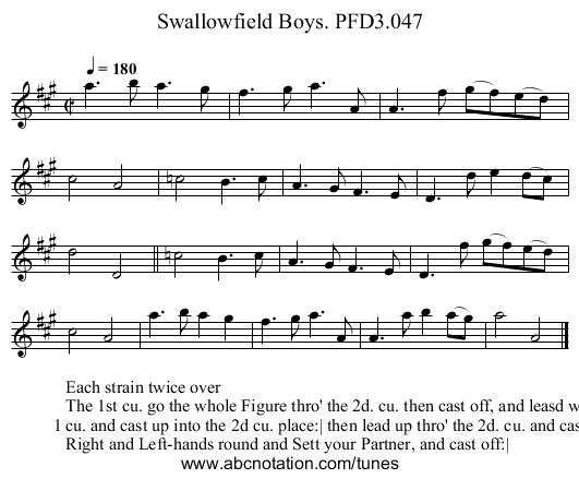 Swallowfield Boys. PFD3.047 - staff notation