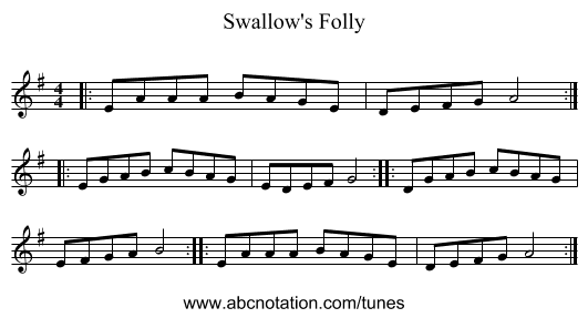 Swallow's Folly - staff notation