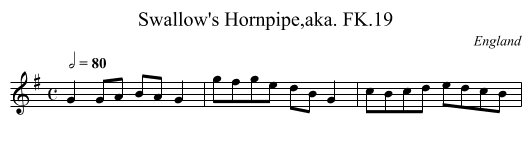 Swallow's Hornpipe,aka. FK.19 - staff notation