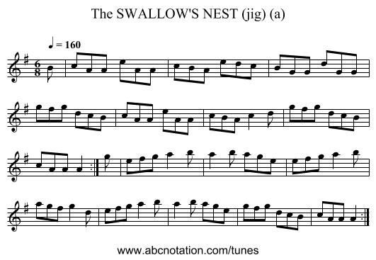SWALLOW'S NEST (jig) (a), The - staff notation